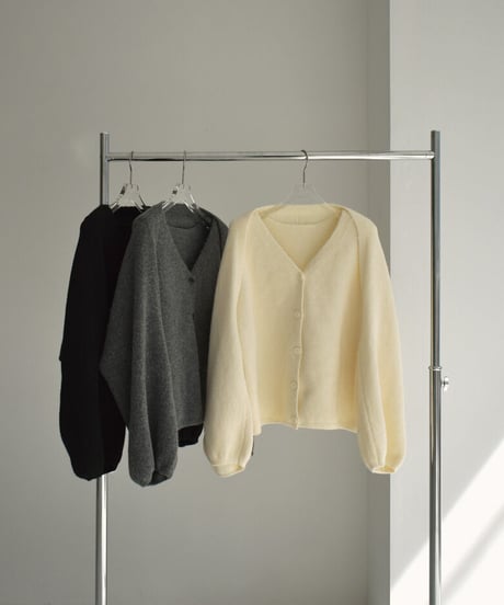 knit-02245　ボリュームスリーブ ショートボレロ　ニットベストセット　エクリュ　グレー　ブラック