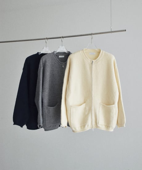 knit-02400　フロントポケット ジップ ニット カーディガン　アイボリー　グレー　ネイビー