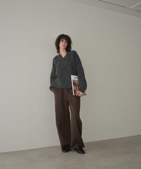 knit-02354  キーネック ボア ニット　オフホワイト　グレー　ダークグレー