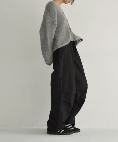 knit-02289　シャギー ニット カーディガン　グレー　ブラック