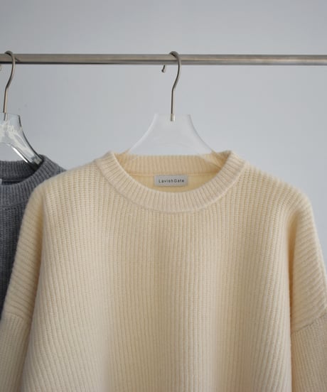 knit-02308　ボリューム スリーブ ニット プルオーバー　オフホワイト　ライトグレー　ダークグレー　ネイビー　ブラック
