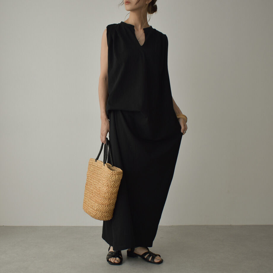 onepiece-02053 アシンメトリー ギャザーワンピース チャコール