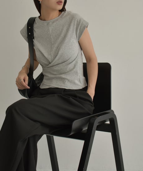 nh-tops-02500　ツイストデザインTシャツ　ホワイト　グレー　ブラック