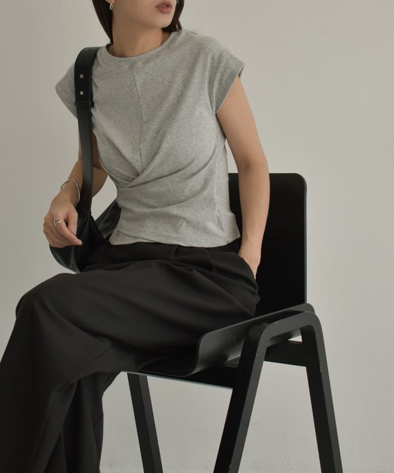 nh-tops-02500 ツイストデザインTシャツ ホワイト グレー