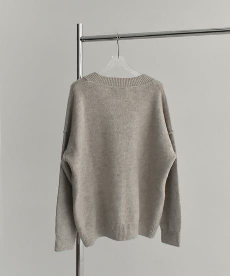 knit-02099　ウール混 アウトシーム Vネックニット　グレージュミックス