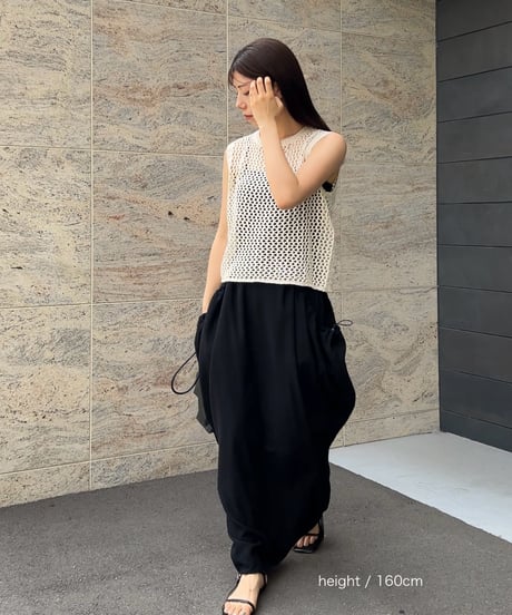 knit-02272　スパンコール メッシュ ニット トップス　エクリュ　ブラック
