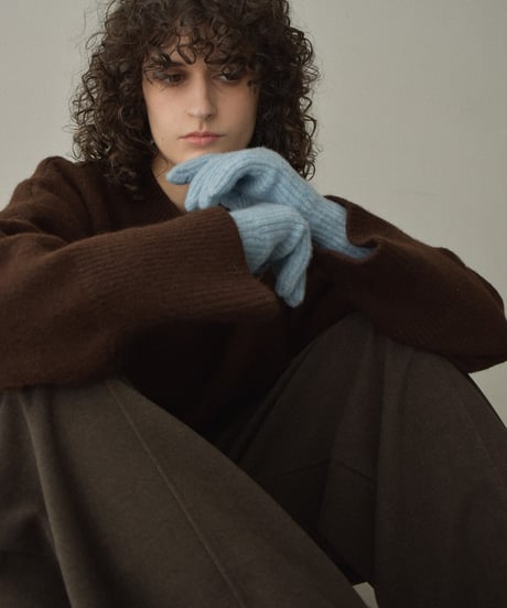 mb-gloves-02014　ウール混 フィンガースリット ニット グローブ　ライトブルー　ブラウン　グレー
