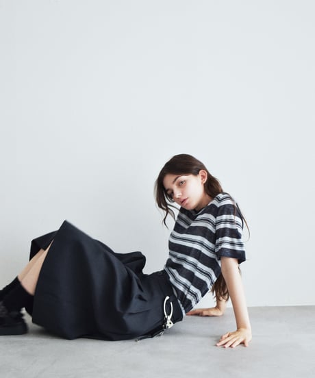 nh-knit-02384　リネン混 マルチボーダー ニット トップス　エクリュ　ブルー