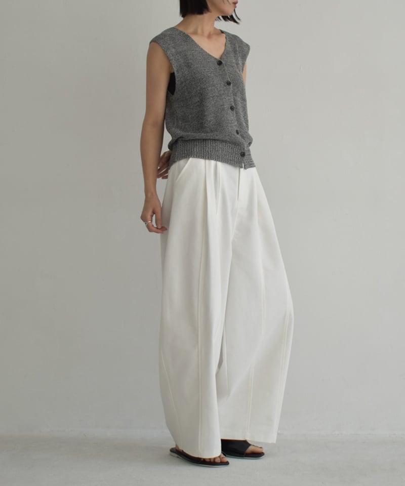 bottoms-02277 タックコクーンパンツ ライトグレー ホワイト | L