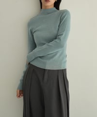 knit-02302　ハイネック ニット トップス　ブルーグレー　ブラウン