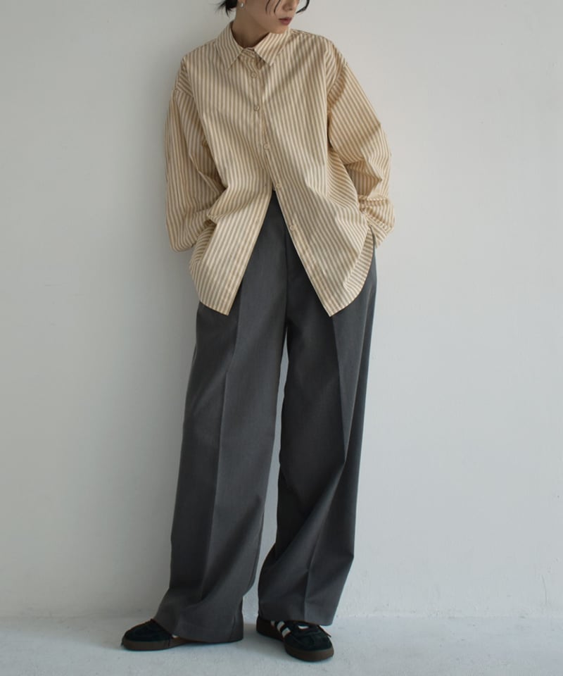 tops-02453 オーバーサイズ ストライプシャツ キャメル | L tops-02453 オーバーサイズ ストライプシャツ キャメル | L