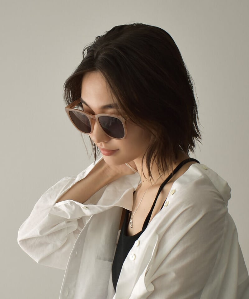 sunglasses-02042 UV400 折りたたみサングラス ベージュ ブラック | L