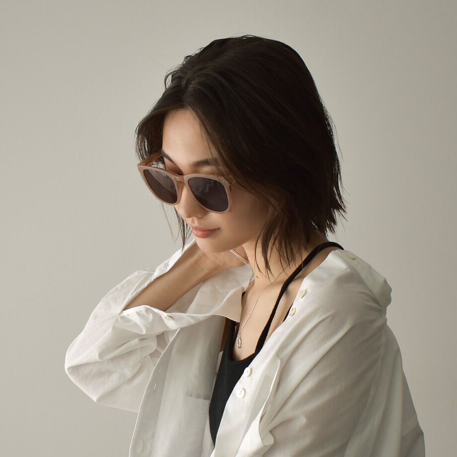 sunglasses-02042 UV400 折りたたみサングラス ベージュ ブラック | L