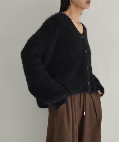 knit-02289　シャギー ニット カーディガン　グレー　ブラック