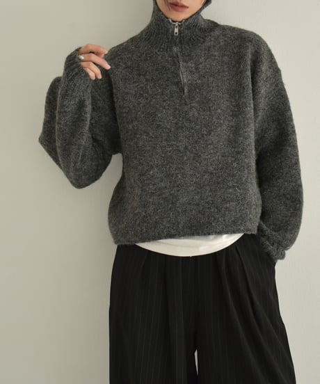 knit-02312　ハーフジップ ニット プルオーバー　グレー　ブラウン　ブラック