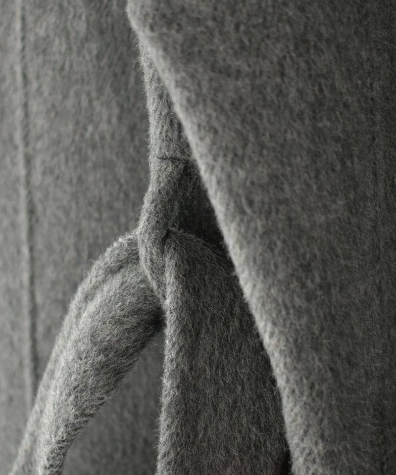 coat-02054 シャギー ウールコート リバー仕立て グレー ブラック | L