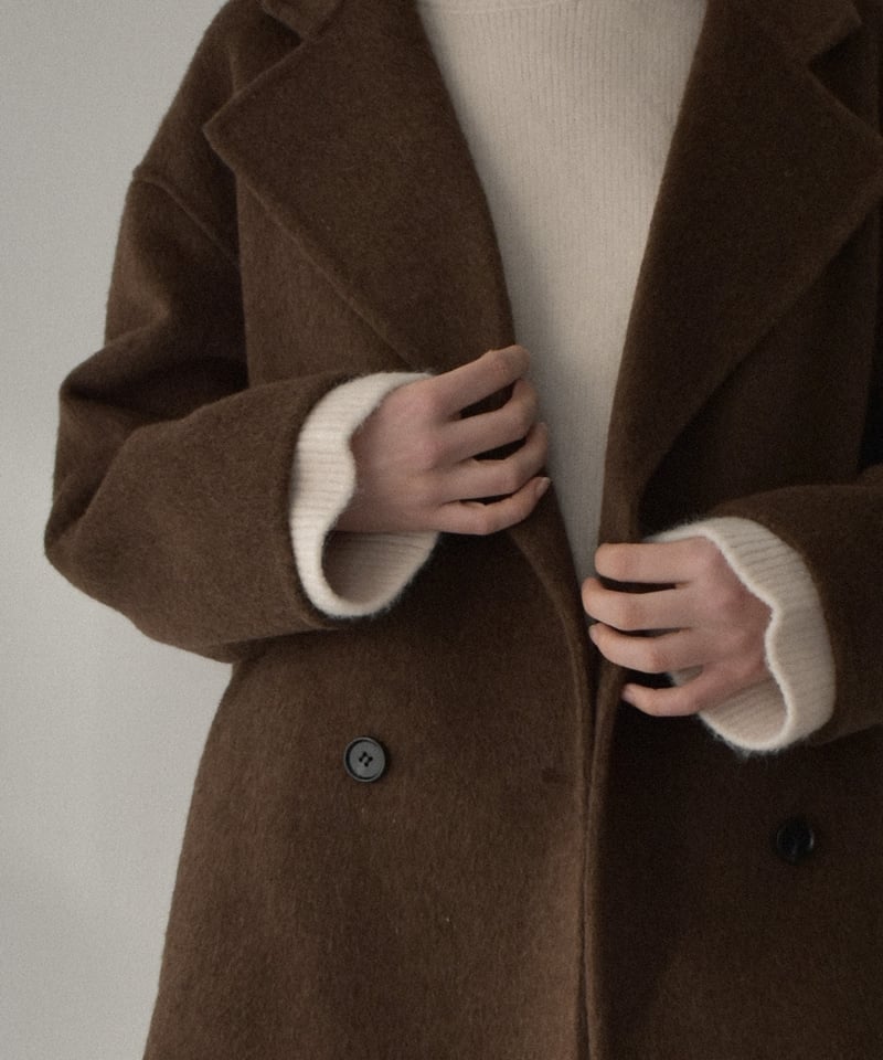 coat-02061 ウール ミディ コート リバー仕立て エクリュ ダークグレー