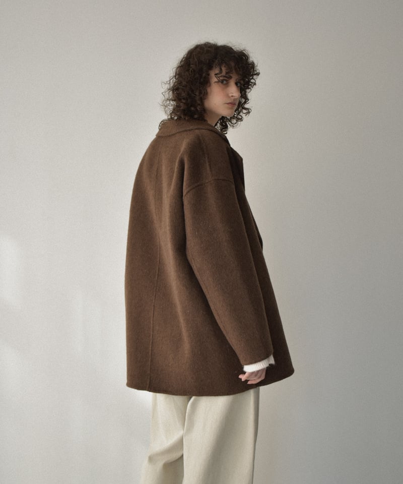 coat-02061 ウール ミディ コート リバー仕立て エクリュ ダークグレー