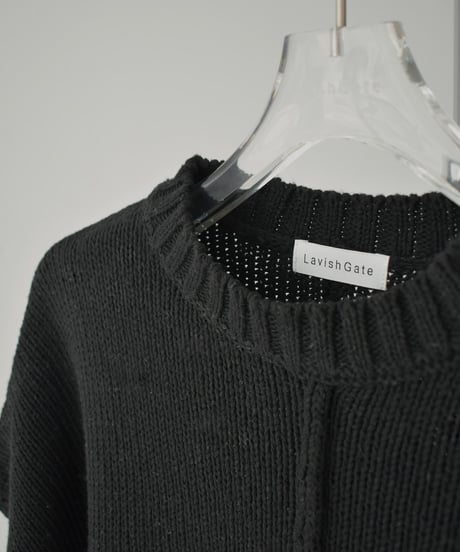 knit-02335　フレンチスリーブ クロップドニット　ライトベージュ　ブラック