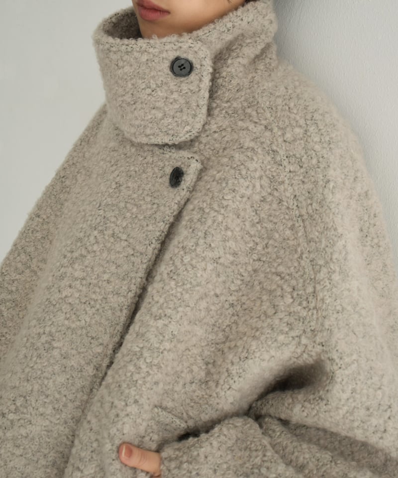 coat-02052 ウール混 ハイネック ブークレ ショート コート