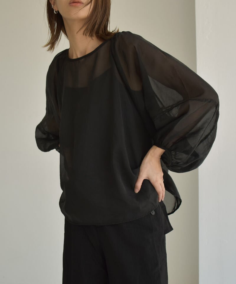 tops-02407 インナーキャミ付き ランタンスリーブ シアー tops-02407 インナーキャミ付き ランタンスリーブ シアー
