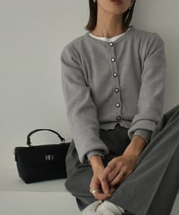 knit-02253　メタルボタン コンパクト カーディガン　エクリュ　グレー　ブラック