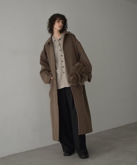 coat-12001　ウールブレンド ステンカラーコート　ベージュ　モカ