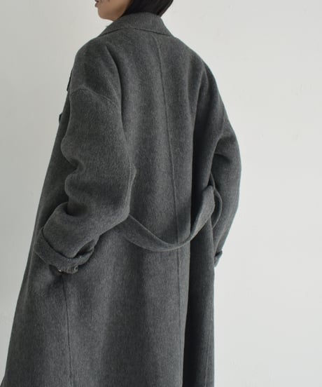 coat-02054　シャギー ウールコート　リバー仕立て　グレー　ブラック