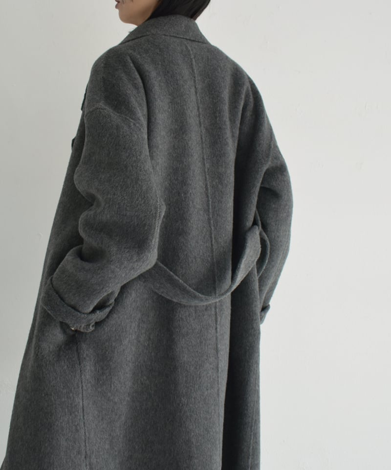 coat-02054 シャギー ウールコート リバー仕立て グレー ブラック | L