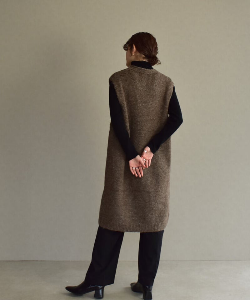 knit-02194 ニットロングベスト ブラウン グレー ブラック | L knit-02194 ニットロングベスト ブラウン グレー ブラック | L