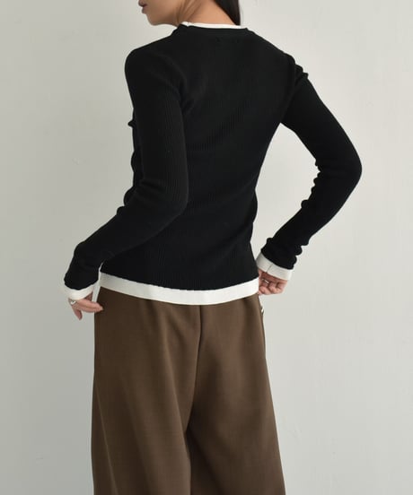 knit-02296　レイヤードライク バイカラーニット トップス　ブラウン　ブラック