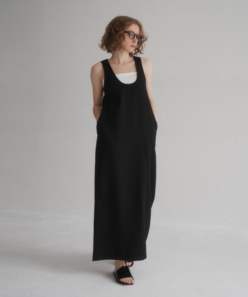 onepiece-12015 リネン混 ストレッチ 2way ワンピース グレー ブラック