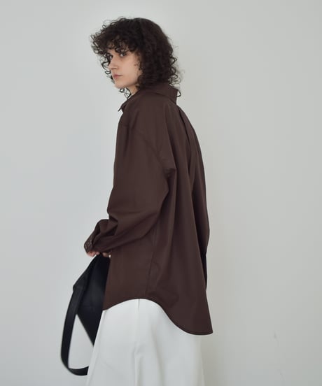 tops-02588　タックデザイン シャツ　ホワイト　ブラウン