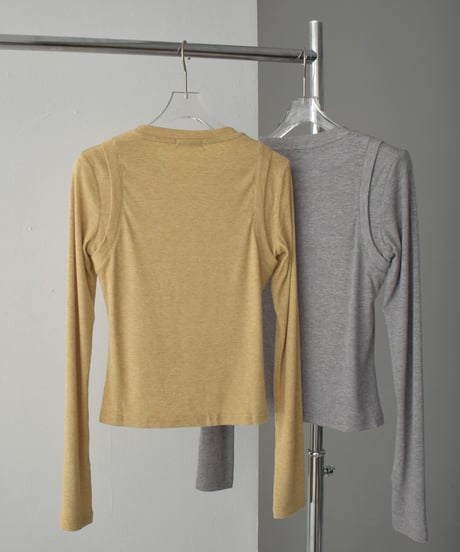 tops-02510　レイヤード ライク トップス　マスタード　グレー