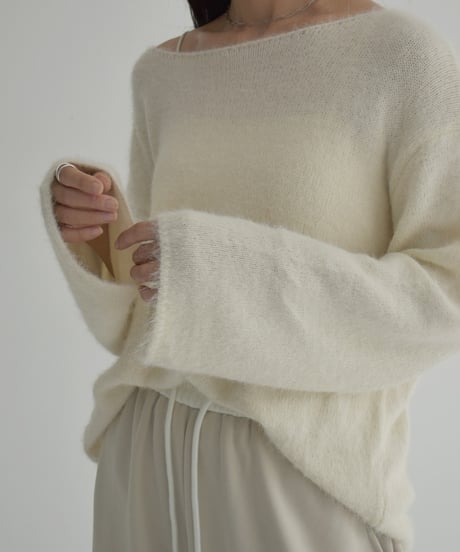 knit-02285　 モヘアライク ルーズ ニット　エクリュ　ブラウン