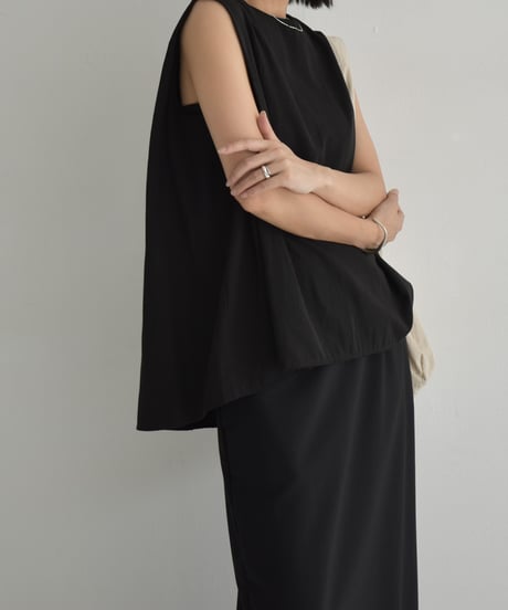 tops-12013　ショルダータック ノースリーブ トップス 《セットアップ可能》　モカベージュ　ブラック