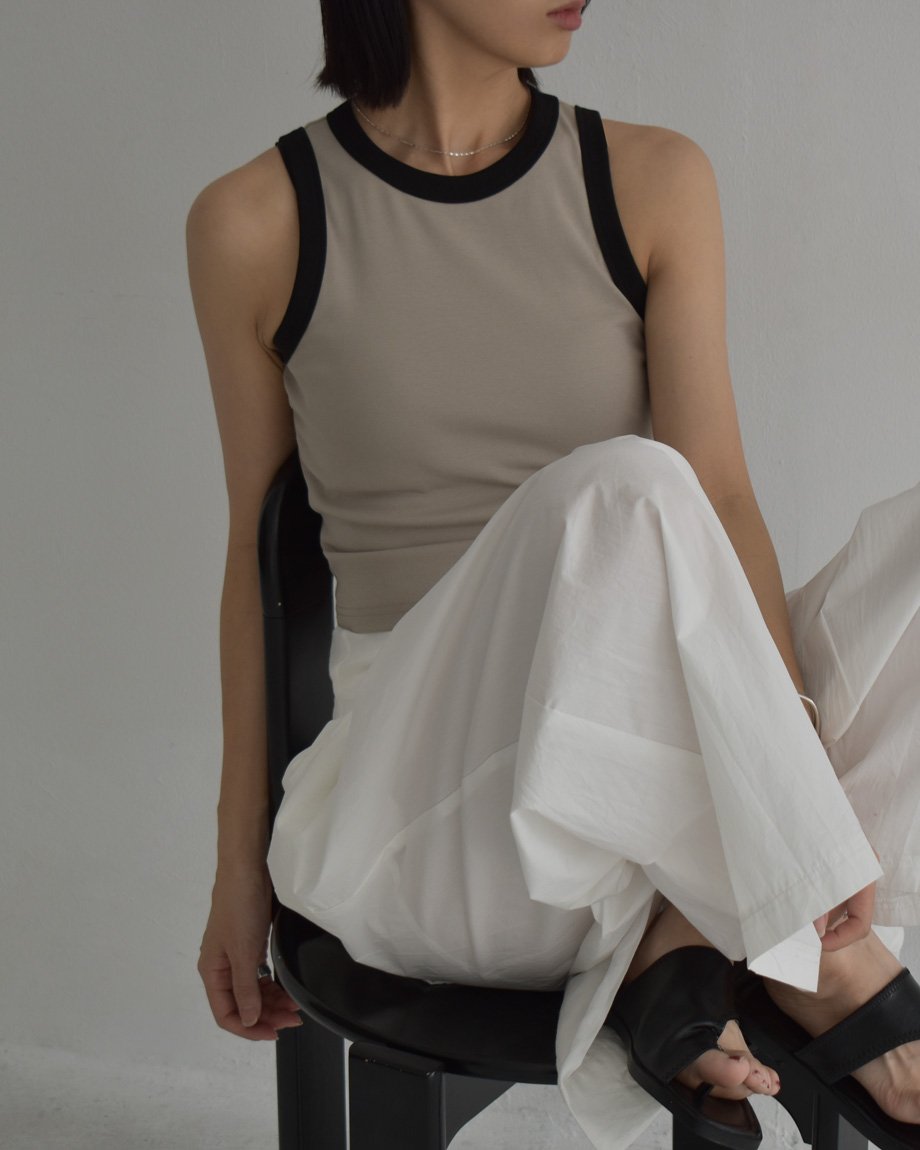 TAN タンクトップ nh-tops-02561 バイカラー クロップド タンクトップ カーキベージュ