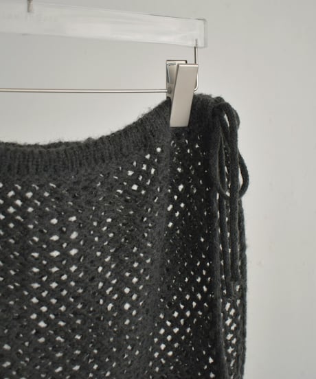 knit-02355　ラップクロシェニット付 ボートネック ニット プルオーバー　ライトグレー　チャコール　ブラウン