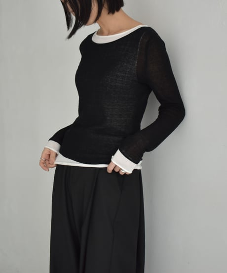 knit-02323　シアー レイヤード ニット　ペールイエロー　ブラック