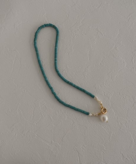 mb-necklace2-02065　 淡水パール×ビーズネックレス　turquoise