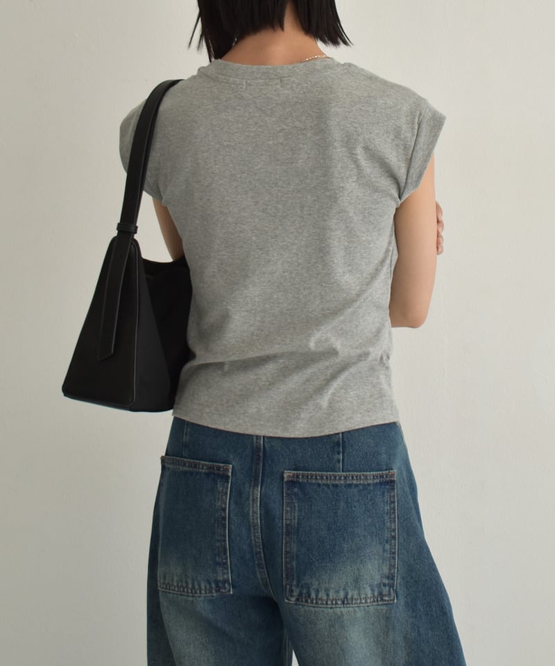 nh-tops-02562 タックデザイン Tシャツ ホワイト ダスティブルー