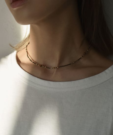 mb-necklace2-02047　ランダムビーズ ショートネックレス　ホワイト　パープル　グリーン　モカ　ブラウン　ブラック