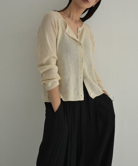 knit-02270　リネン混　サマーニット カーディガン　ベージュ　ブラック