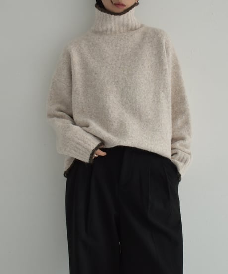 knit-02310　バイカラー ニット トップス　ライトベージュ　グレー　ブラウン