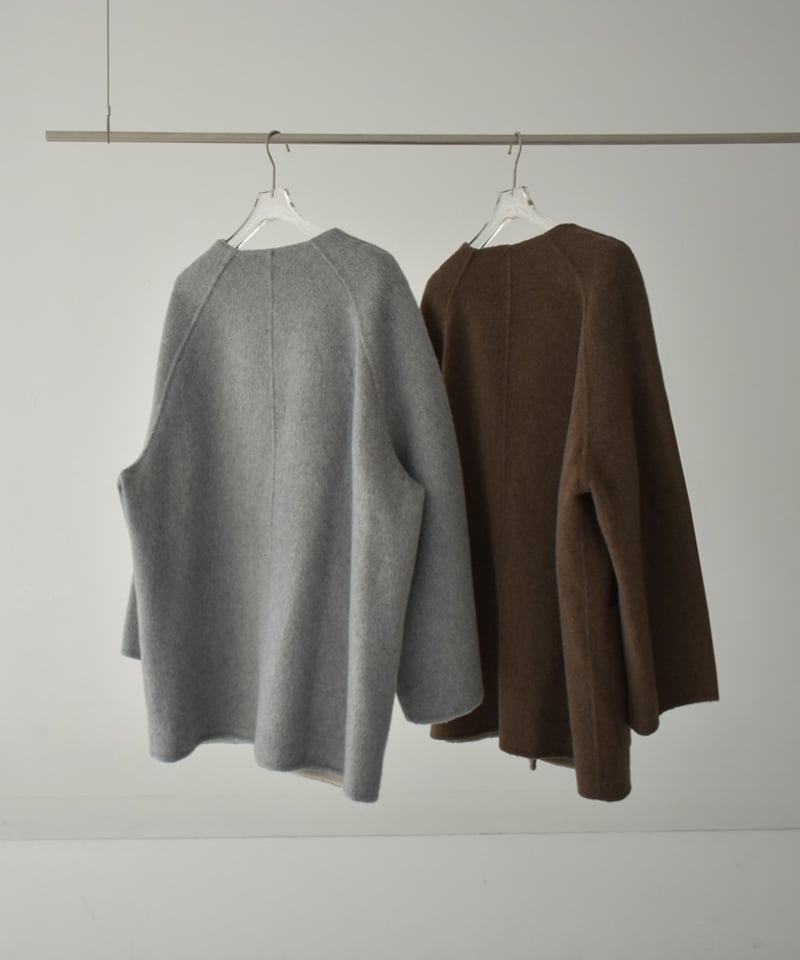 coat-02050 マフラー付き ノーカラー ウール コート リバー coat-02050 マフラー付き ノーカラー ウール コート リバー