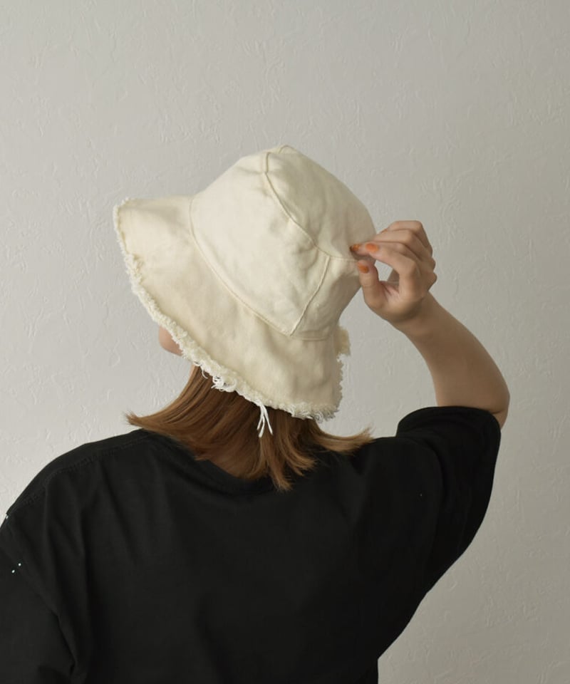 nh-cap-02040 キャンバス フリンジ バケット ハット エクリュ ネイビー