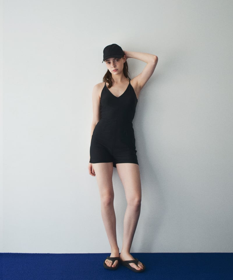 swim-05001 日本製 オールインワン スイムウェア 水着 ブラック | L