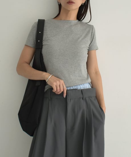 nh-tops-02491　リブ フィット Ｔシャツ　ホワイト　グレー　ブラック