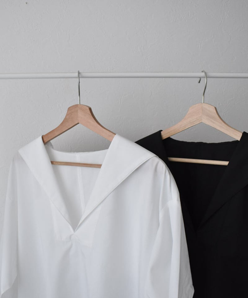 tops-04067 日本製 セーラーカラーシャツ ホワイト ブラック | L a v i 
