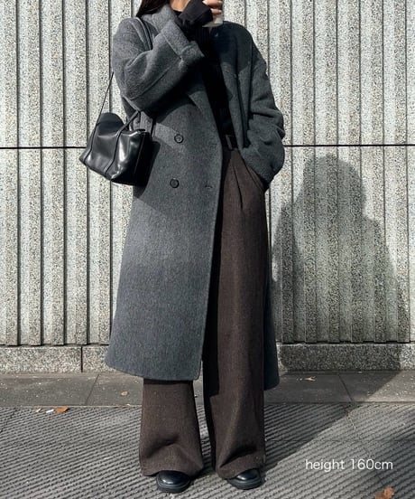 coat-02054　シャギー ウールコート　リバー仕立て　グレー　ブラック